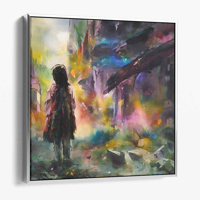 Mystery within Vivid Dreams: Enigmatic Girl in a Surreal Colorful Landscape