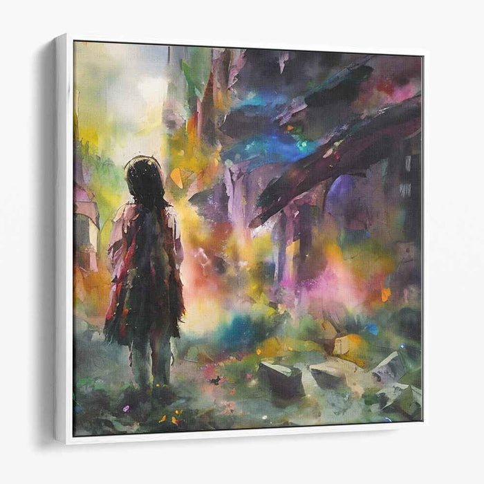 Mystery within Vivid Dreams: Enigmatic Girl in a Surreal Colorful Landscape