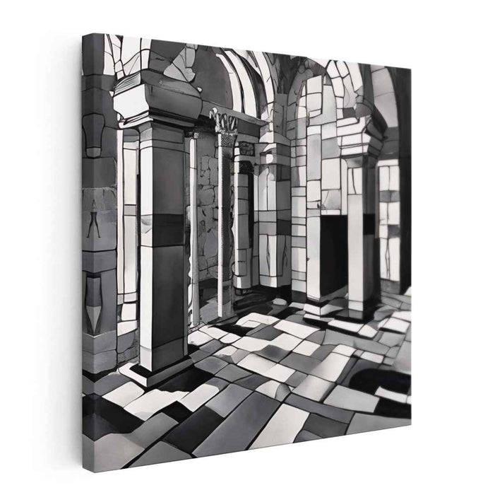 Urban Lines Symphony: Monochromatic Architectural Elegance Canvas Art Print