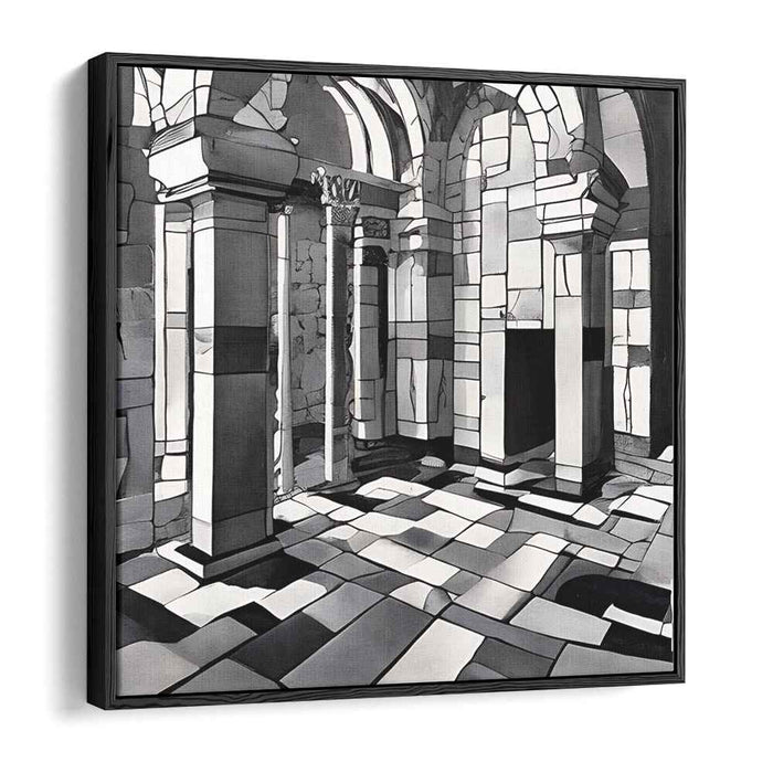 Urban Lines Symphony: Monochromatic Architectural Elegance Canvas Art Print