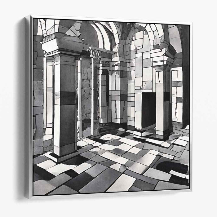 Urban Lines Symphony: Monochromatic Architectural Elegance Canvas Art Print