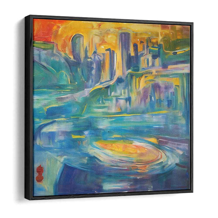 Luminous Vortex: Abstract Expressionist Cityscape Canvas Art