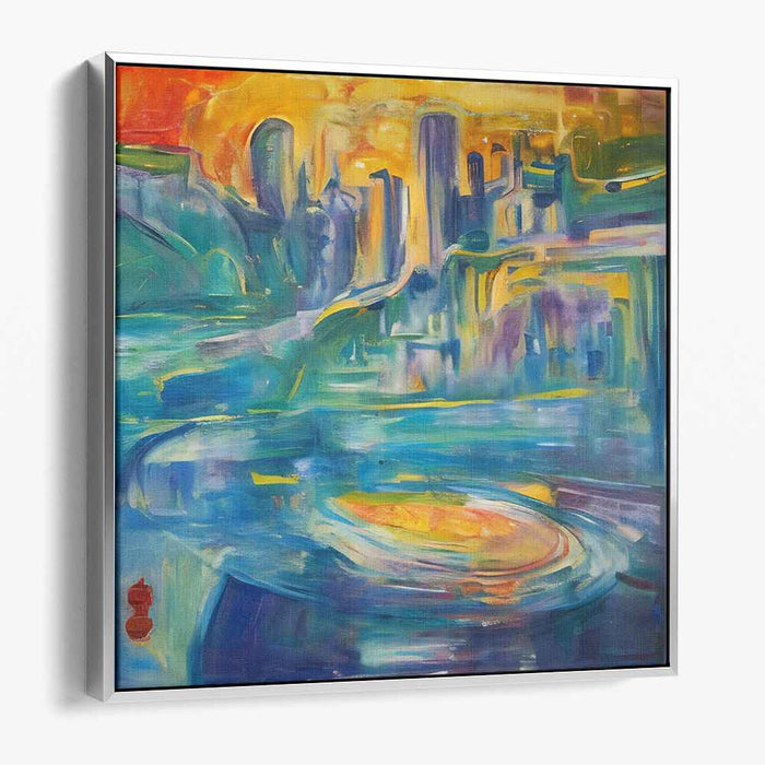 Luminous Vortex: Abstract Expressionist Cityscape Canvas Art