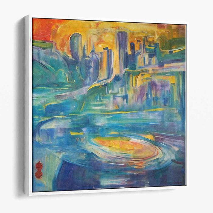Luminous Vortex: Abstract Expressionist Cityscape Canvas Art