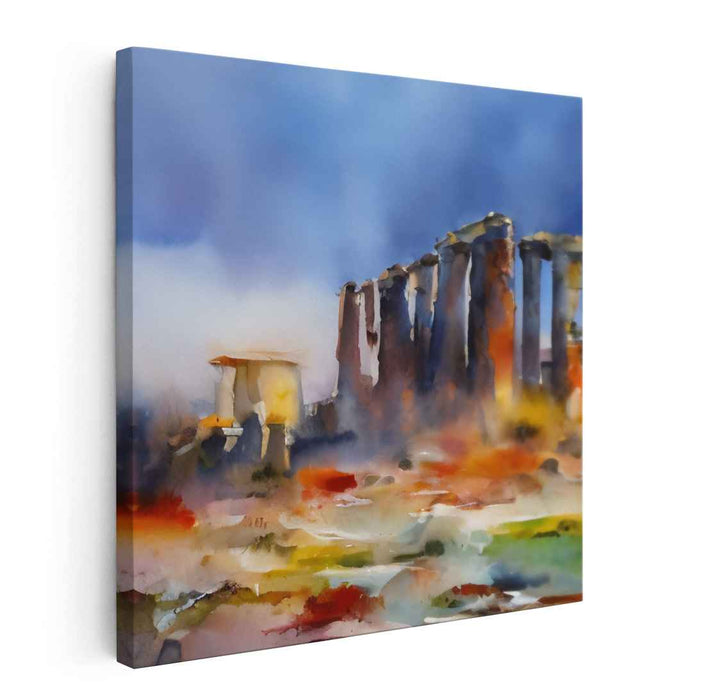 Echoes Among Ruins: Watercolor Landscape of Ancient Columns