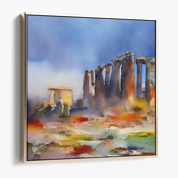 Echoes Among Ruins: Watercolor Landscape of Ancient Columns
