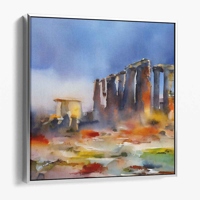 Echoes Among Ruins: Watercolor Landscape of Ancient Columns