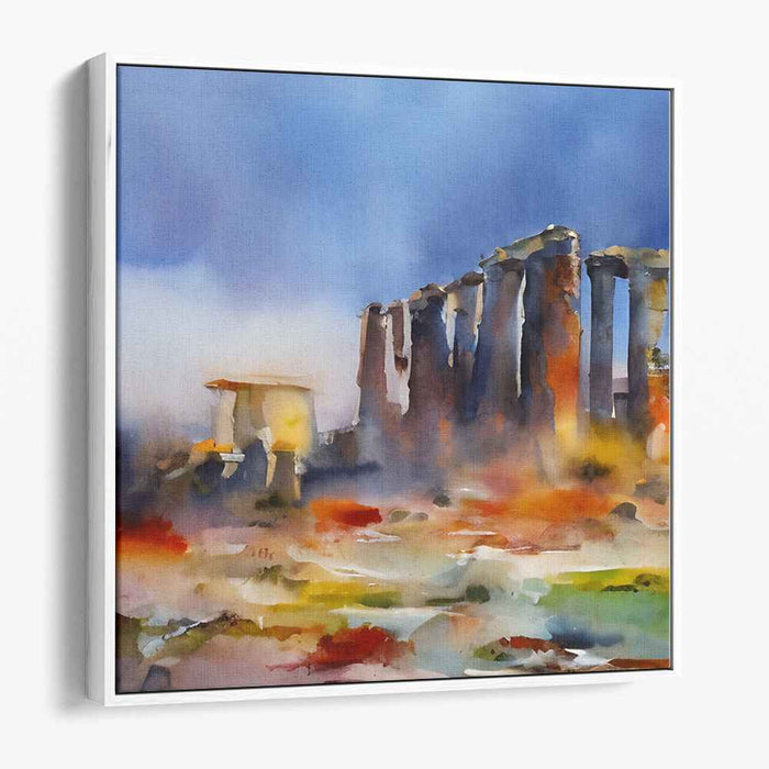 Echoes Among Ruins: Watercolor Landscape of Ancient Columns