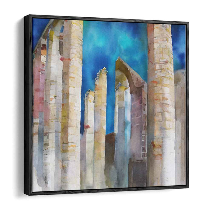 Tinted Skies Abandoned Relics: Watercolor Ruins Under a Vibrant Sky