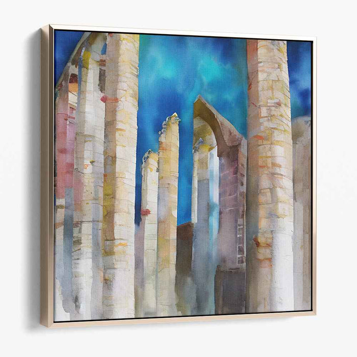 Tinted Skies Abandoned Relics: Watercolor Ruins Under a Vibrant Sky