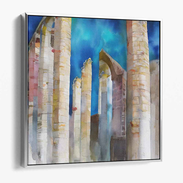 Tinted Skies Abandoned Relics: Watercolor Ruins Under a Vibrant Sky