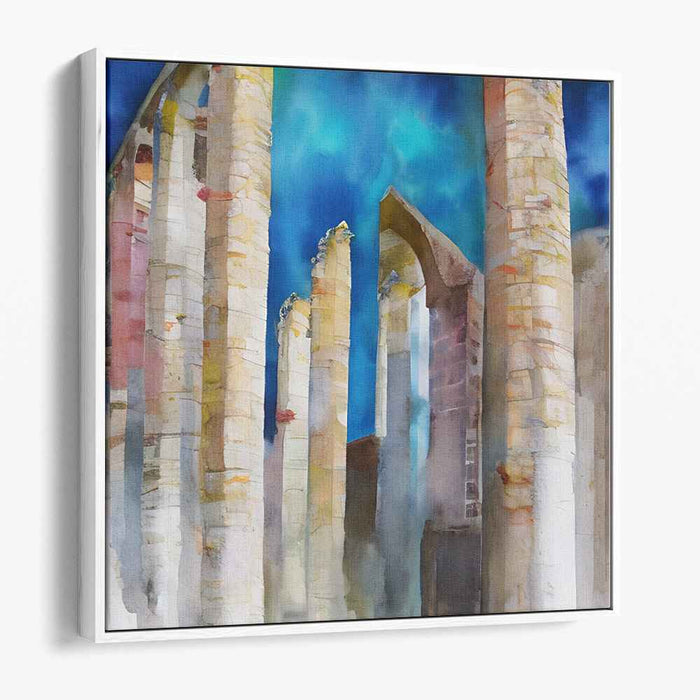 Tinted Skies Abandoned Relics: Watercolor Ruins Under a Vibrant Sky