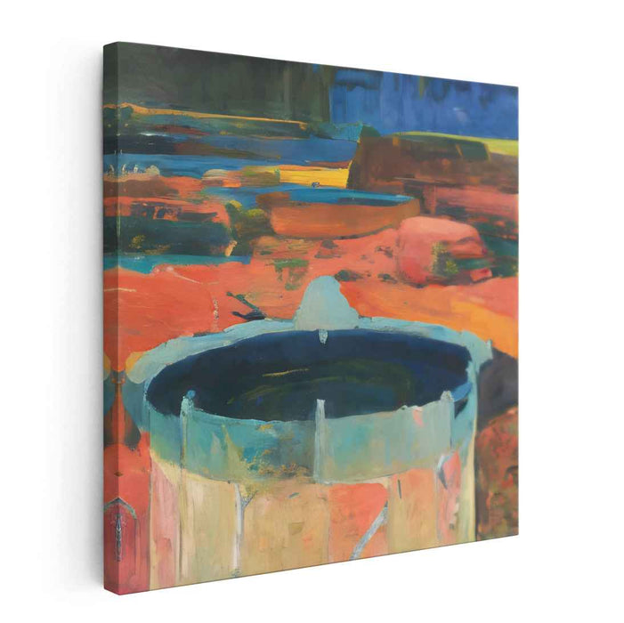 Mystic Well: Abstract Expressionist Landscape in Vivid Hues