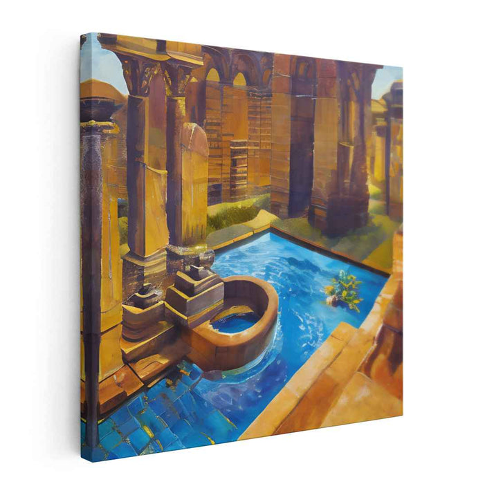 Mystic Ruins by the Azure Waters: Historical Architecture Canvas Art