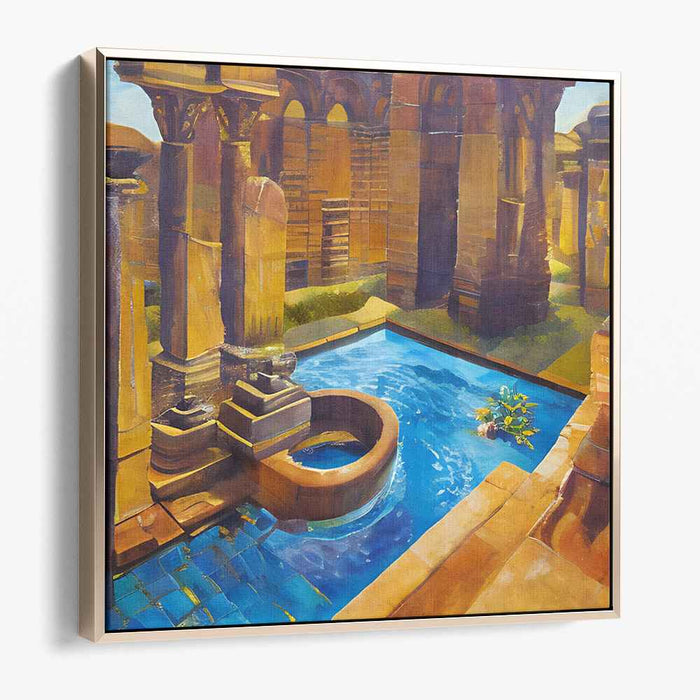 Mystic Ruins by the Azure Waters: Historical Architecture Canvas Art