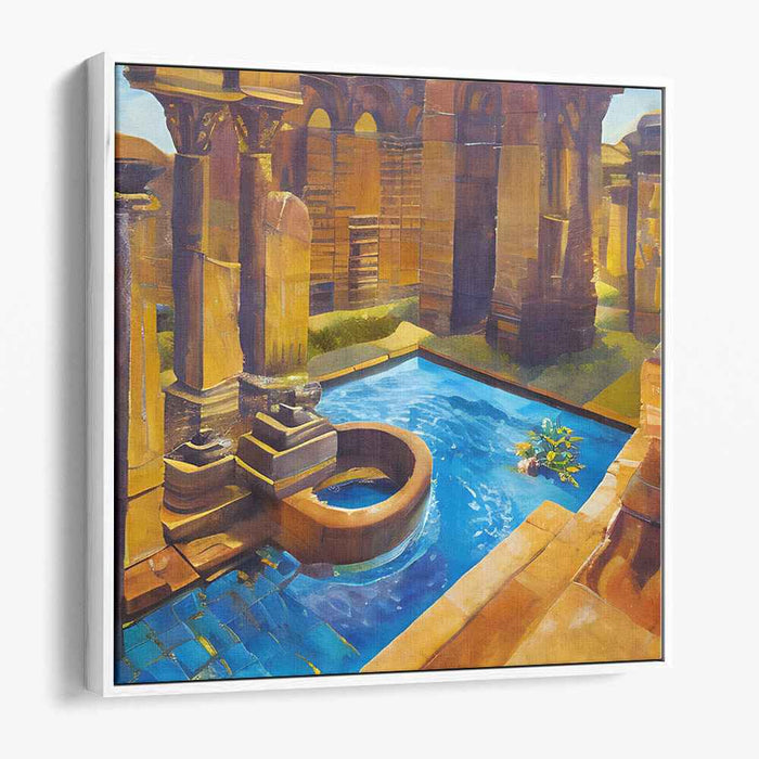 Mystic Ruins by the Azure Waters: Historical Architecture Canvas Art