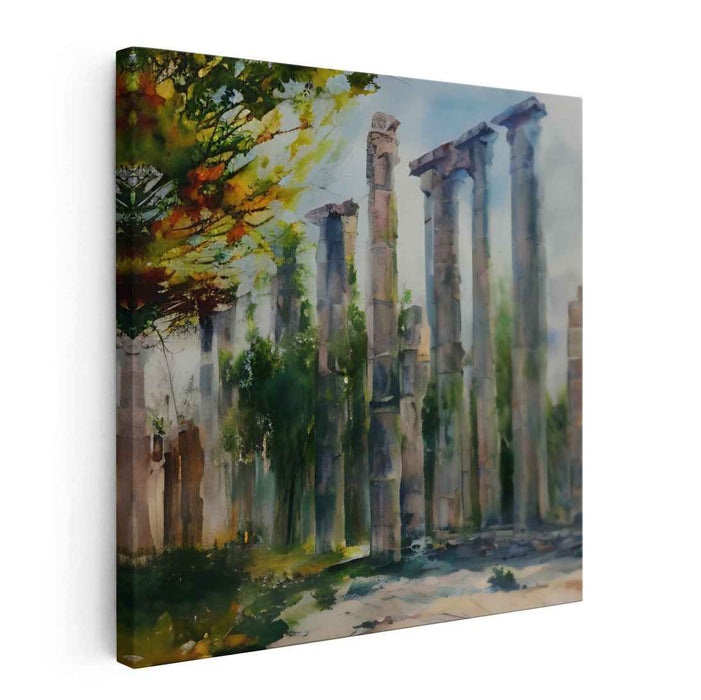 Ephemeral Ruins: Watercolor Landscape of Ancient Columns