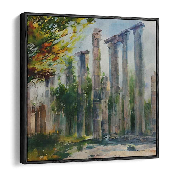Ephemeral Ruins: Watercolor Landscape of Ancient Columns