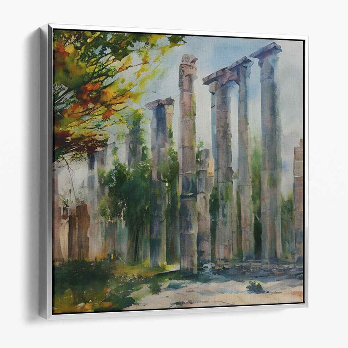 Ephemeral Ruins: Watercolor Landscape of Ancient Columns