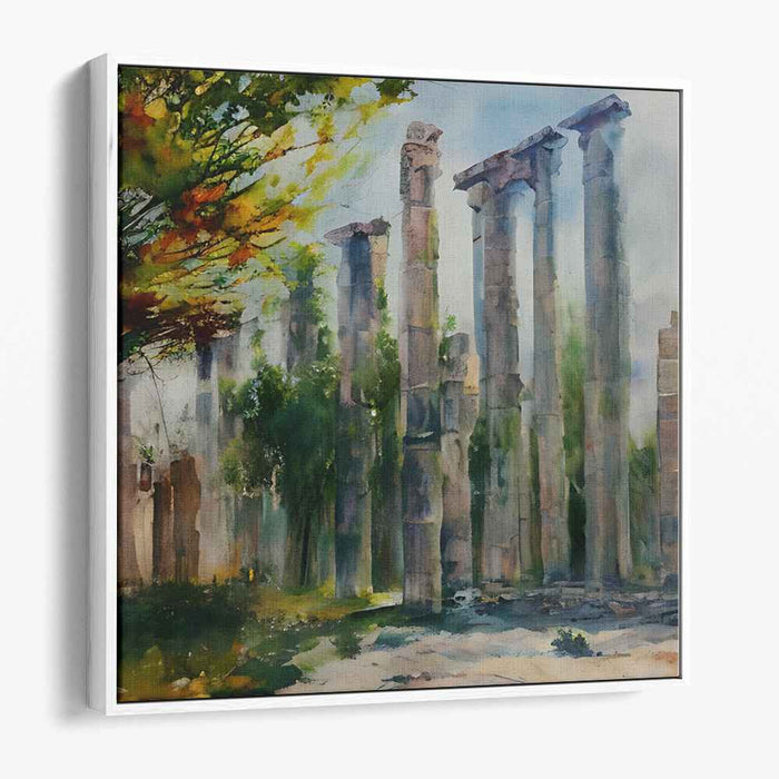 Ephemeral Ruins: Watercolor Landscape of Ancient Columns