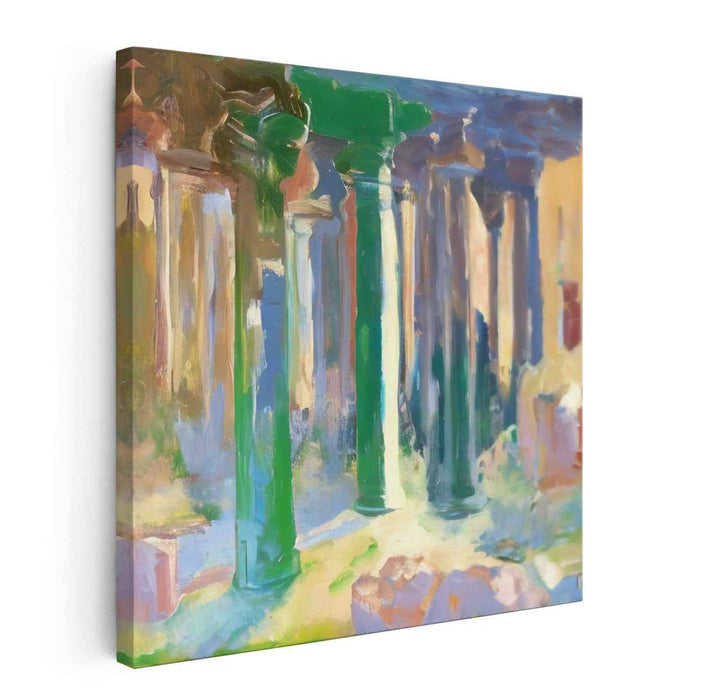 Chaos in Abandoned Sanctuary: Abstract Expressionist Ruins Canvas Art Print