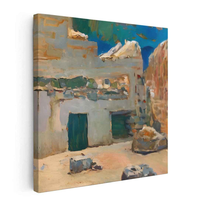 Terra Cotta Tranquility: Rustic Mediterranean Village Canvas Art