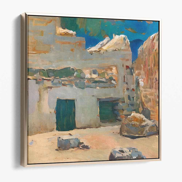 Terra Cotta Tranquility: Rustic Mediterranean Village Canvas Art