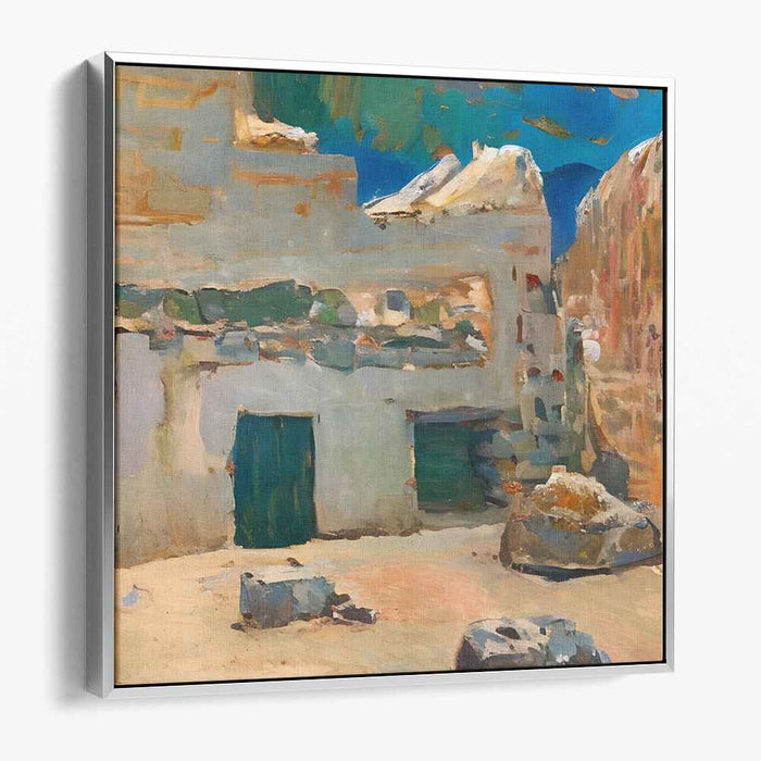 Terra Cotta Tranquility: Rustic Mediterranean Village Canvas Art