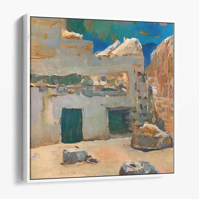 Terra Cotta Tranquility: Rustic Mediterranean Village Canvas Art