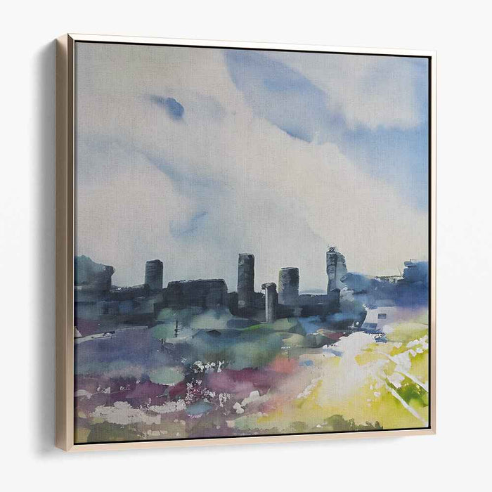 Serene Ruins: Impressionist Watercolor Landscape of an Ancient Castle