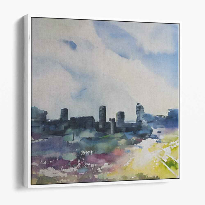 Serene Ruins: Impressionist Watercolor Landscape of an Ancient Castle