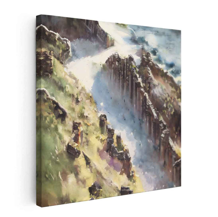 Mystic Cliffs: Surreal Watercolor Landscape Canvas Art