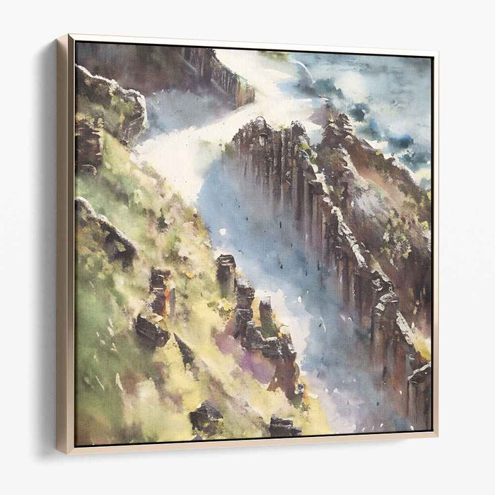 Mystic Cliffs: Surreal Watercolor Landscape Canvas Art