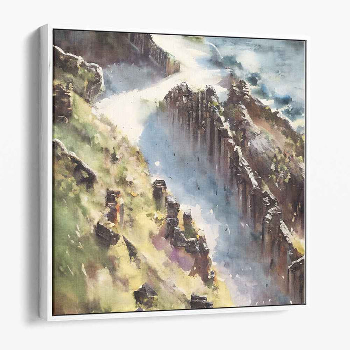 Mystic Cliffs: Surreal Watercolor Landscape Canvas Art