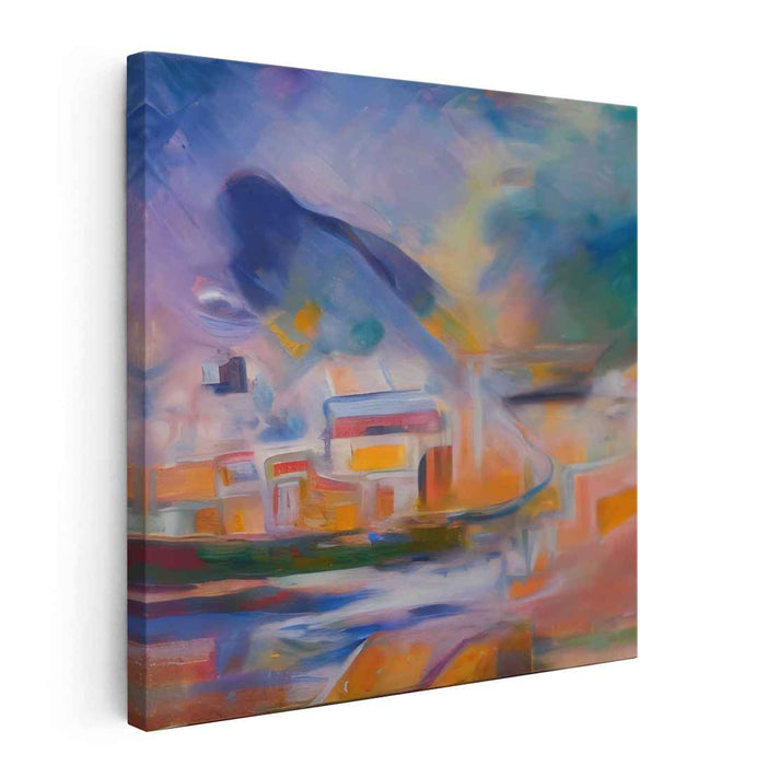 Azure Blaze Dance: Abstract Expressionist Blue and Orange Canvas Art Print