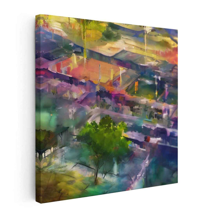 Ethereal Heights Perspective Painting: Abstract Aerial View Canvas Art Print