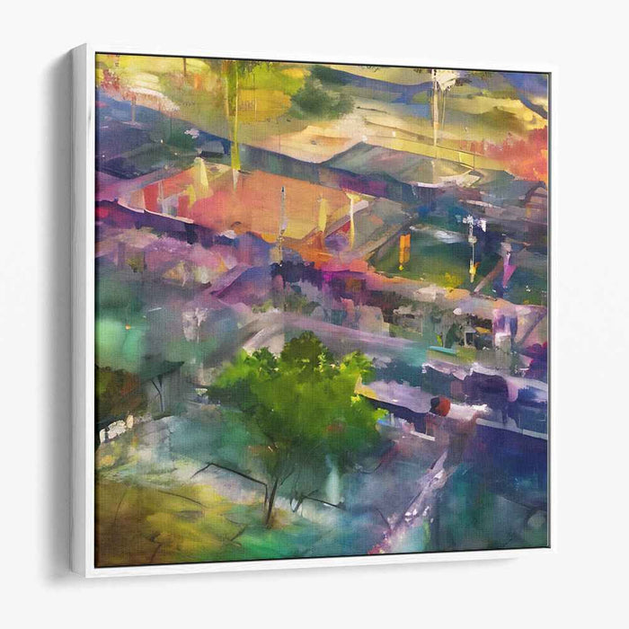Ethereal Heights Perspective Painting: Abstract Aerial View Canvas Art Print