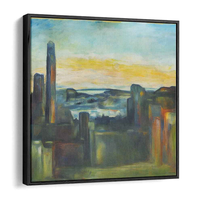 Whispering Tides Abstraction: Impressionist Skyline and Bay Canvas Art Print