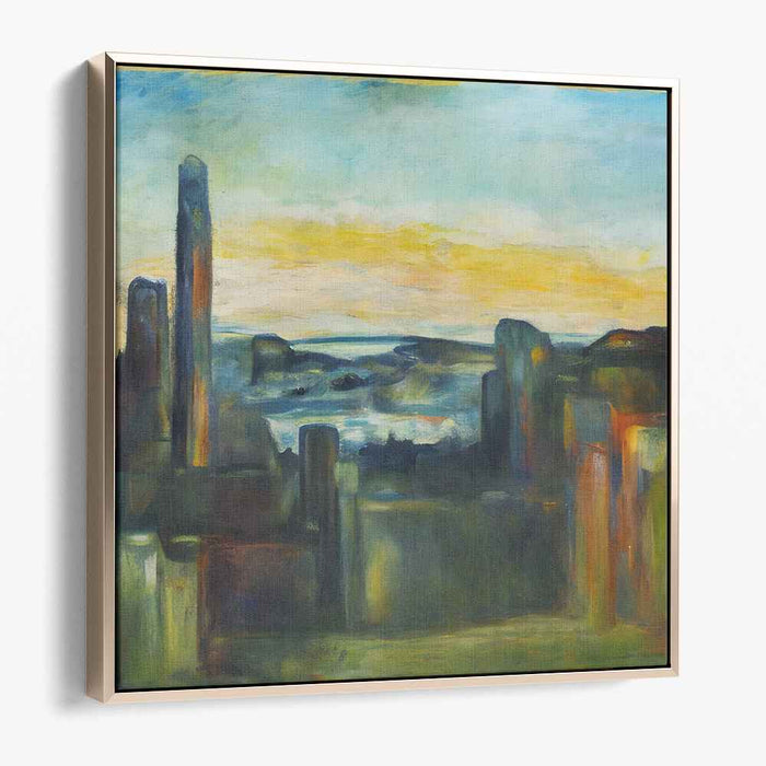 Whispering Tides Abstraction: Impressionist Skyline and Bay Canvas Art Print