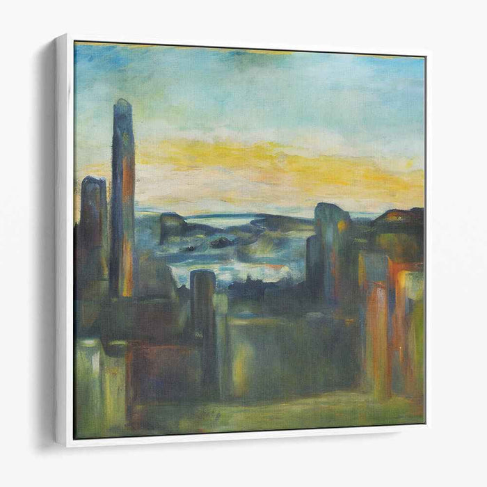 Whispering Tides Abstraction: Impressionist Skyline and Bay Canvas Art Print