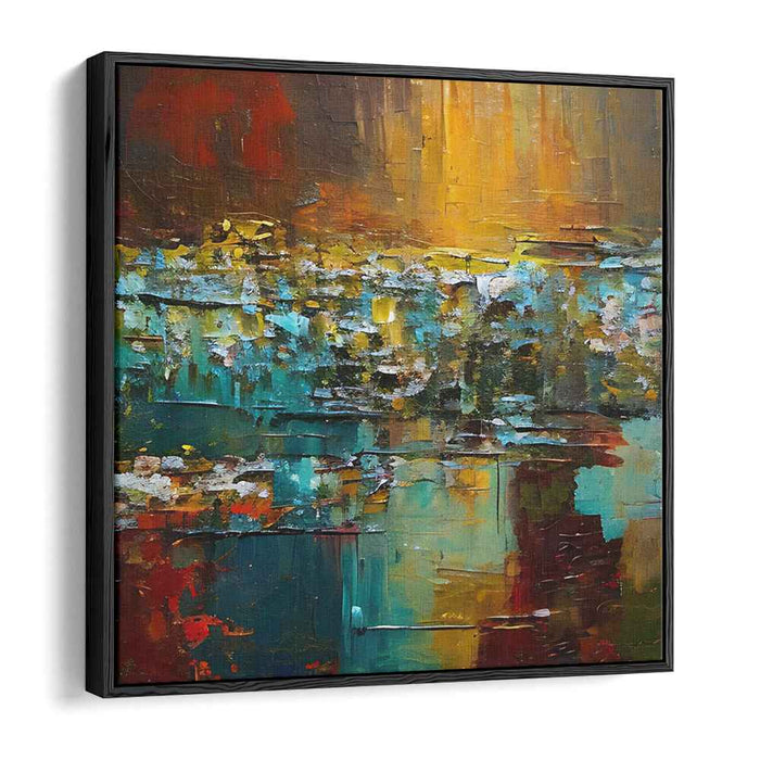 Earthen Teal Symphony: Abstract Expressionist Teal and Earthy Canvas Art