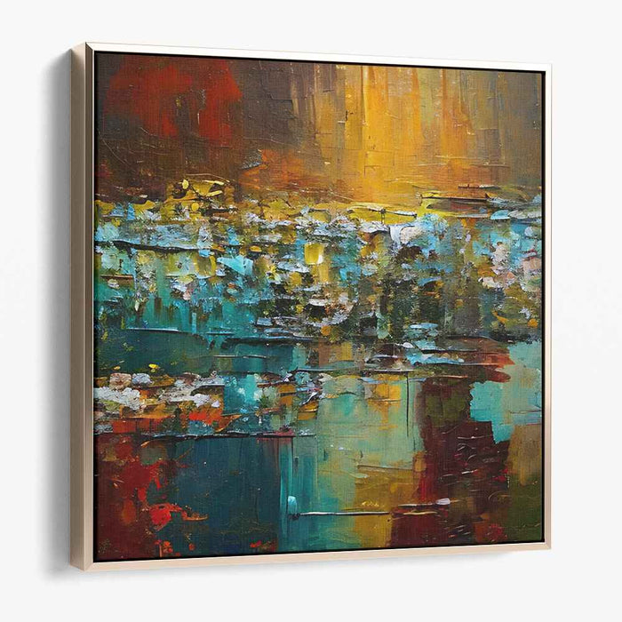 Earthen Teal Symphony: Abstract Expressionist Teal and Earthy Canvas Art