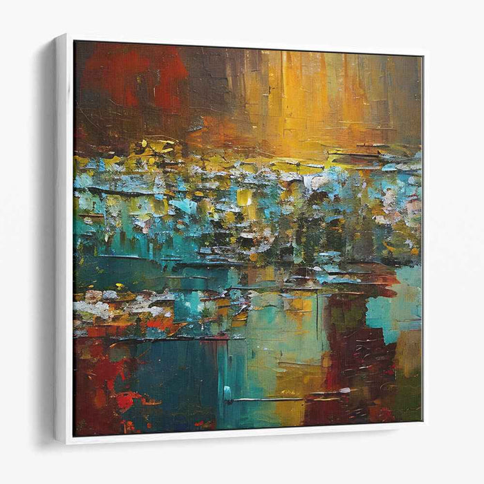 Earthen Teal Symphony: Abstract Expressionist Teal and Earthy Canvas Art