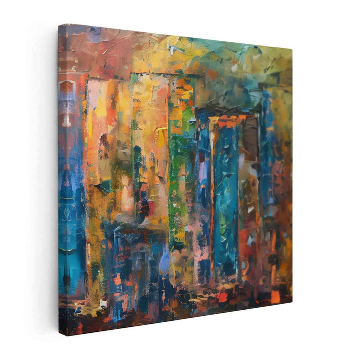 Urban Fragments: Abstract Expressionist Cityscape Canvas Art
