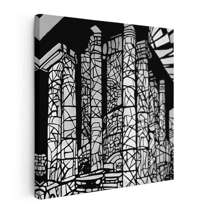 Fragmented Spectrum Structure: Stained-Glass Architectural Abstract Canvas Art Print