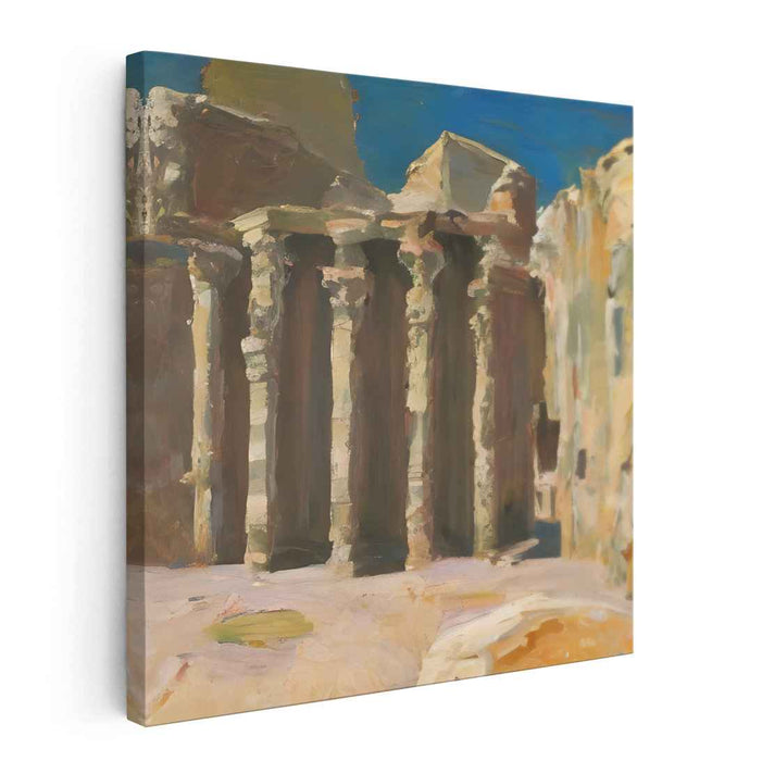 Timeless Ruins Above the Blue: Ancient Pillars Under a Cerulean Sky Canvas Art Print