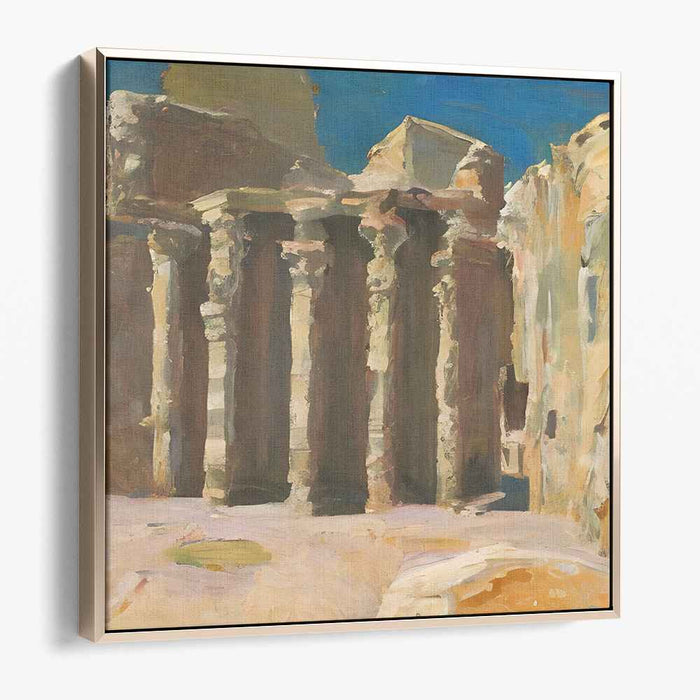 Timeless Ruins Above the Blue: Ancient Pillars Under a Cerulean Sky Canvas Art Print