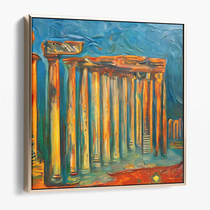 Ethereal Marble Whispers: Abstract Impressionist Greek Temple Canvas Art Print