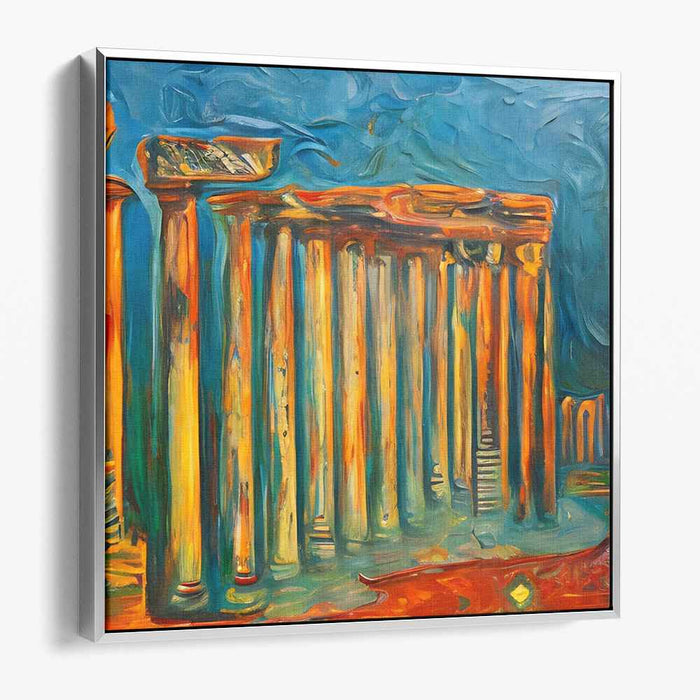 Ethereal Marble Whispers: Abstract Impressionist Greek Temple Canvas Art Print
