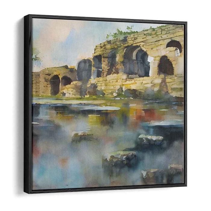 Fading Remnants Glow: Watercolor Ruins at Sunset